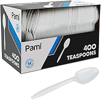PAMI 400-Pack Medium Weight White Plastic Teaspoons - Disposable Bulk Spoons for Parties, Weddings, Catering & Events