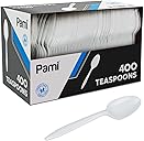 PAMI 400-Pack Medium Weight Disposable Plastic Teaspoons, Bulk Utensils for Parties, Weddings, Catering, Plastic Forks in Bulk Available (Teaspoons White)