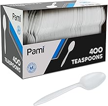 PAMI 400-Pack Medium Weight Disposable Plastic Teaspoons, Bulk Utensils for Parties, Weddings, Catering, Plastic Forks in Bulk Available (Teaspoons White)
