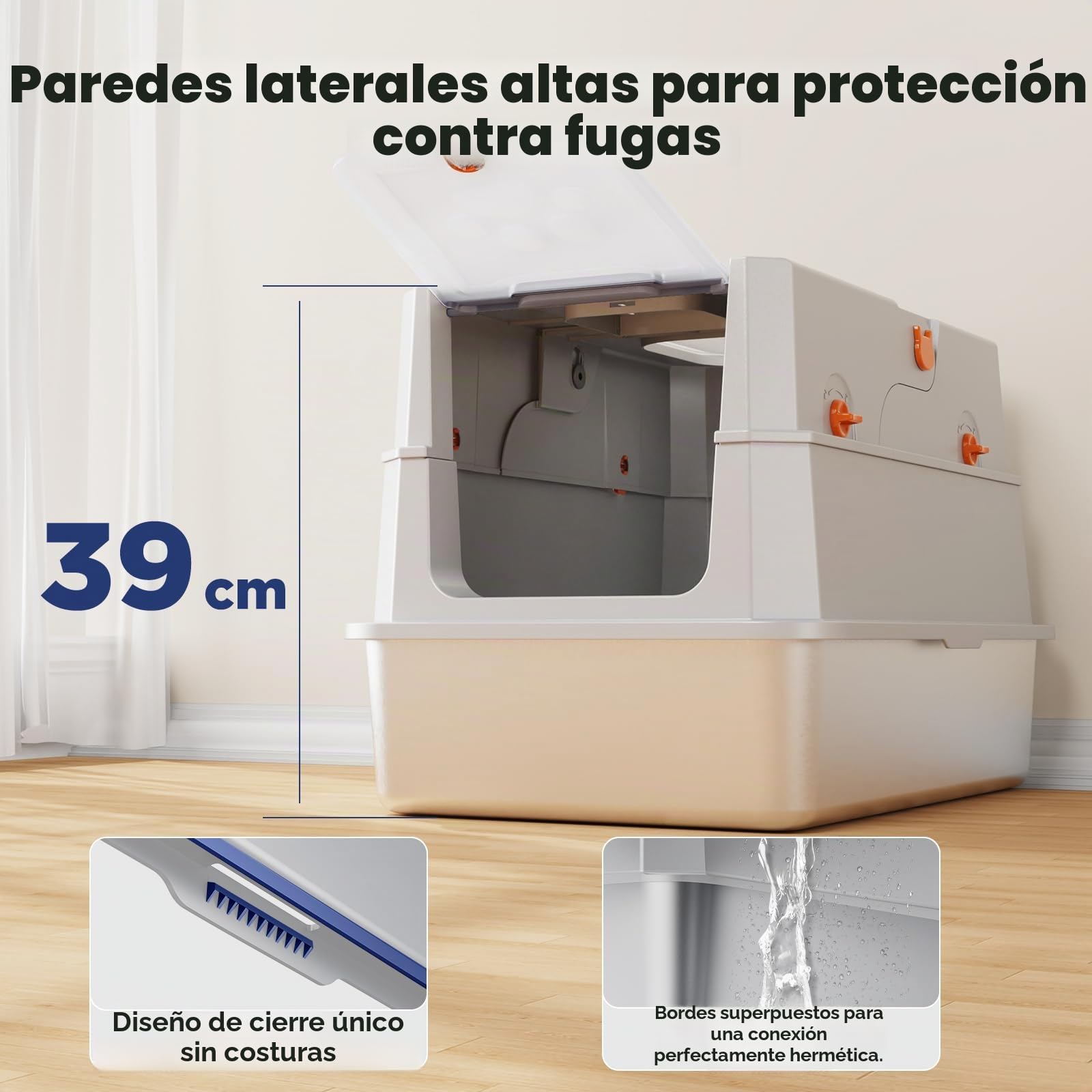 MIXJOY Bandeja para gatos XXL de acero inoxidable con tapa, bandeja sanitaria de acero inoxidable de dos puertas, bandeja cerrada para gatos con pala, fácil de limpiar, adecuada para gatos grandes