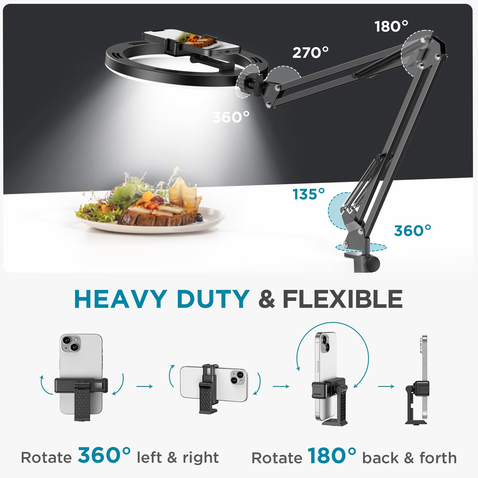 InnoGear Overhead Phone Mount with Ring Light, 10" LED Selfie Ring Light for Desk with Phone Holder and Remote Canvas Lamp Light for YouTube Live Stream Cooking Video Recording Vlog Zoom,: Medium