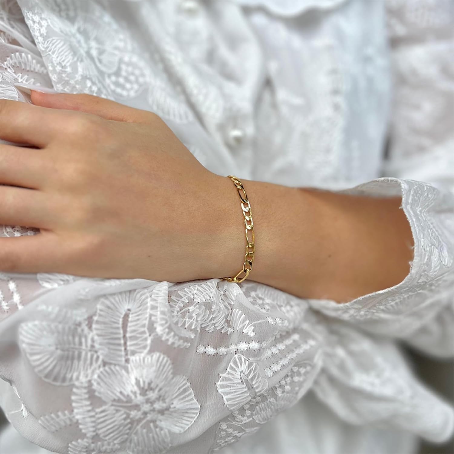 14K Gold Bracelets for Women & Men Trendy Dainty 7mm Figaro Bracelet for Men Hypoallergenic Gold Chain Bracelet for Women Jewelry Gifts - Image 4