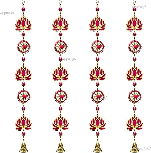 Miniatura 3 de Divyakosh Colgantes de pared y puerta de loto hechos a mano (paquete de 4)  Decoración del hogar  Decoración de Pooja  Decoración Diwali  Decoración