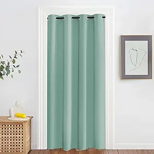 NICETOWN Blackout Doorway Curtain Drape 78 inch Long - Grommet Noise Reducing Thermal Insulated Solid Modern Window Treatments for Bedroom Closet (1 Panel, 52 x 78 Inch, Aqua Blue)