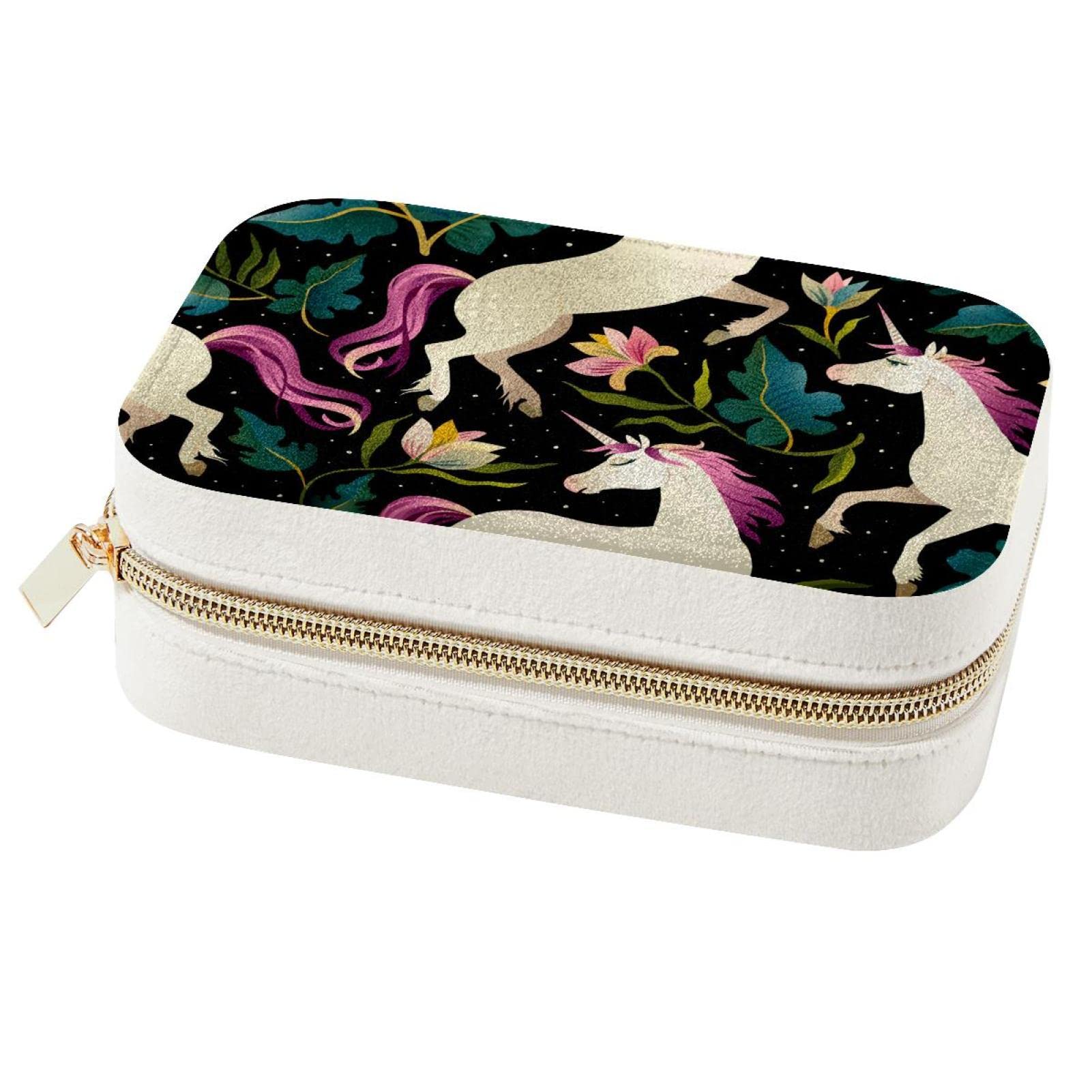 Boîte à bijoux licorne noire de voyage portable pour bagues et femmes