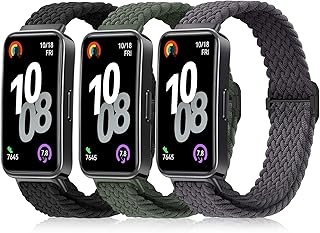 [AGUPERFIT] コンパチブル Huawei Band 10/9/8 バンド - 3本セット、ナイロン編み伸縮性交換ベルト 無段階に調整なステンレススチールループ付き エレガントで快適な ファーウェイバンド 10/9/8に対応 (ブラック/オリーブ/スペースグレー)