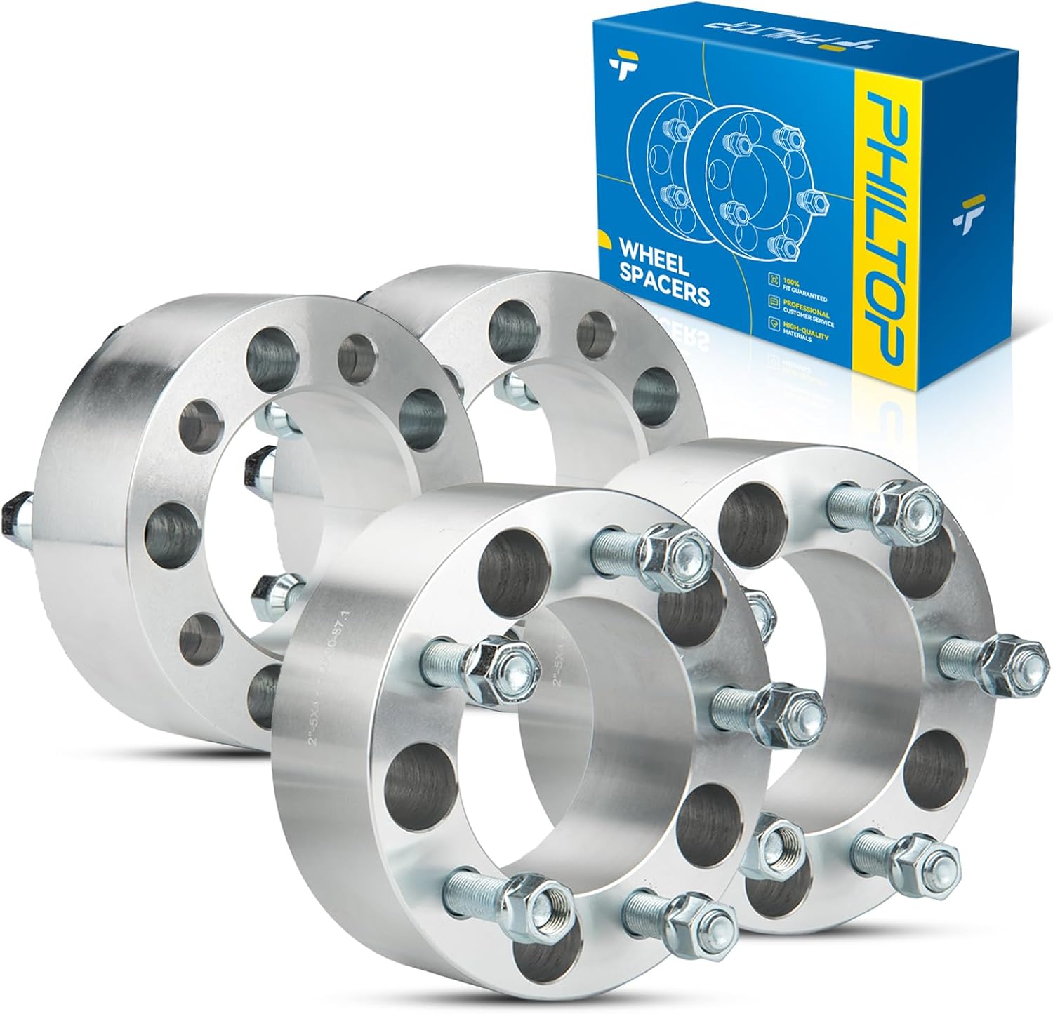 PHILTOP 5x4.5 Wheel Spacers 2 inch for Dodge, 4 Pcs 5 Lug Centric Wheel Spacers with 87.1mm Hub Bore 1/2" x20 Studs fit for 2007-2011 Nitro