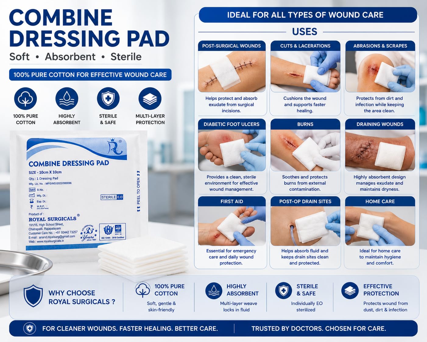 10cm x 10cm Sterile Dressing Pads (50 Pack) - Non-Adherent, High Absorbency, Wound Protection for Home, Clinic & Hospital — Amazon image 4