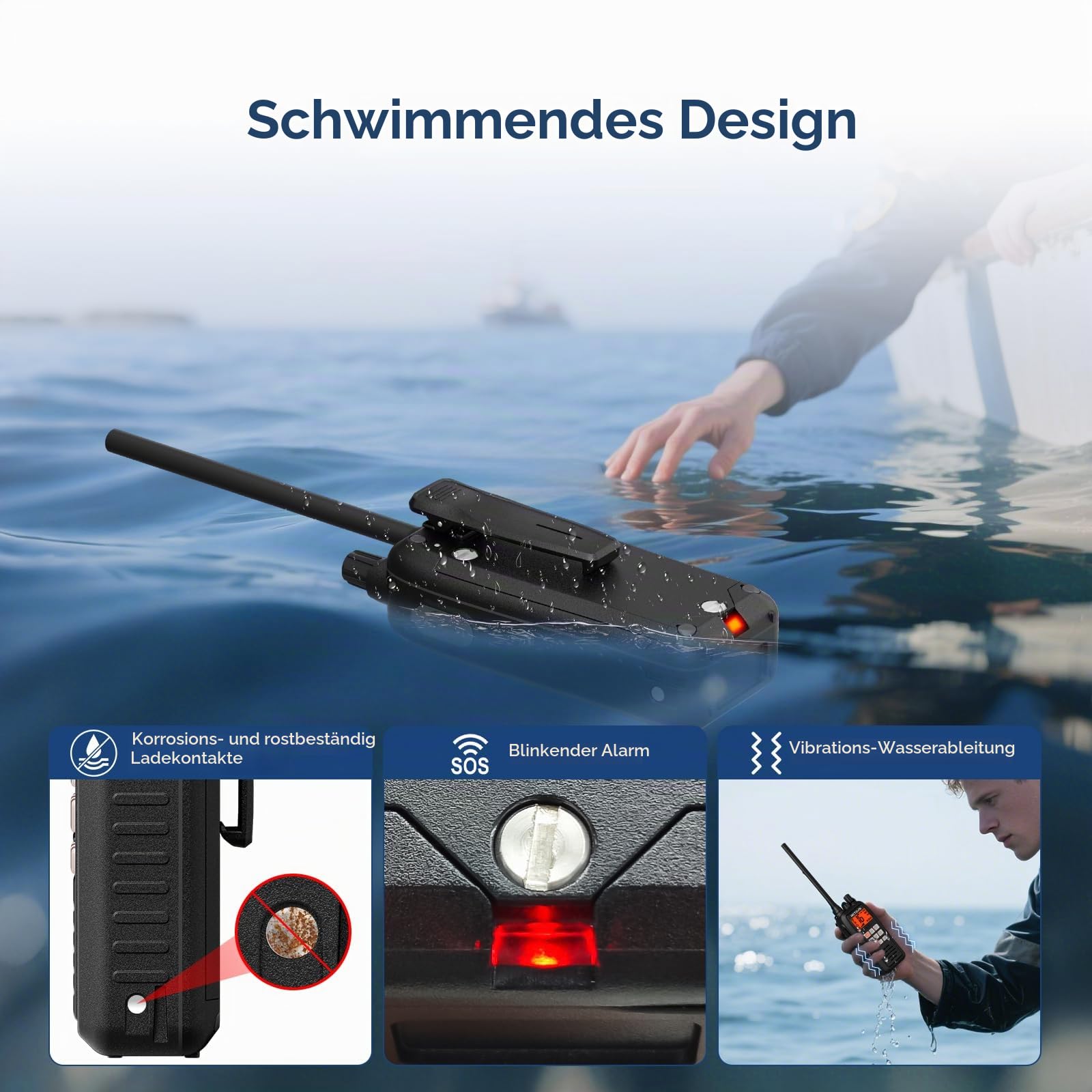 Retevis RM15 VHF Seefunkgerät, Wasserdicht IP68 Marine Radio Handfunkgerät | Kommunikation über große Entfernungen marine walkie talkie, 2000 mAh Akku, Schwimmend, Vibration für Bootfahren (1 Stück)