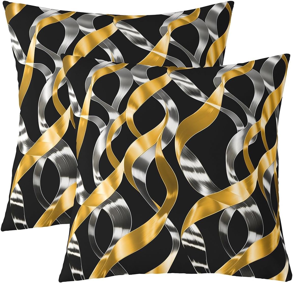 jejeloiu Geometric Stripe Lines Throw Pillow Covers Set of 2 Retro Decorative Pillowcase Black and Yellow Cushion Covers for Sofa Couch Bed Modern Art Cushion Case Home Decor 24 x 24-Inch