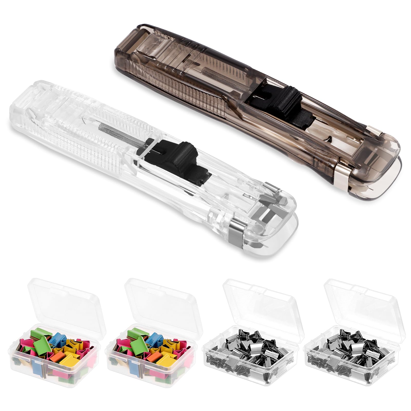 Cucitrice a Spinta 2 Pezzi Dispenser Di Clip Con 200 Punti in Acciaio Inox Riutilizzabile Per Fissare Fogli Sciolti