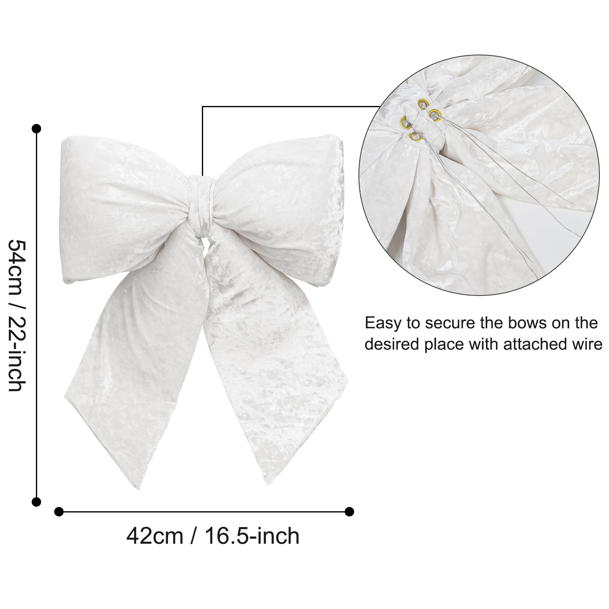ITART Fiocco Imbottito in Velluto Bianche giganti 54cm Decorazione Natalizia per Albero e Ghirlanda Dietro Porta (Bianco, XXL)