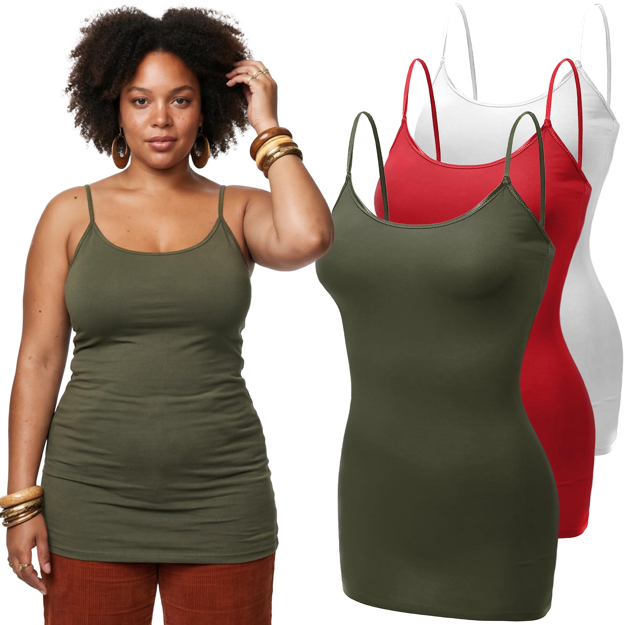 Emmalise Women's Basic Casual Long Camisole Adjustable Strap Cami Layering Top