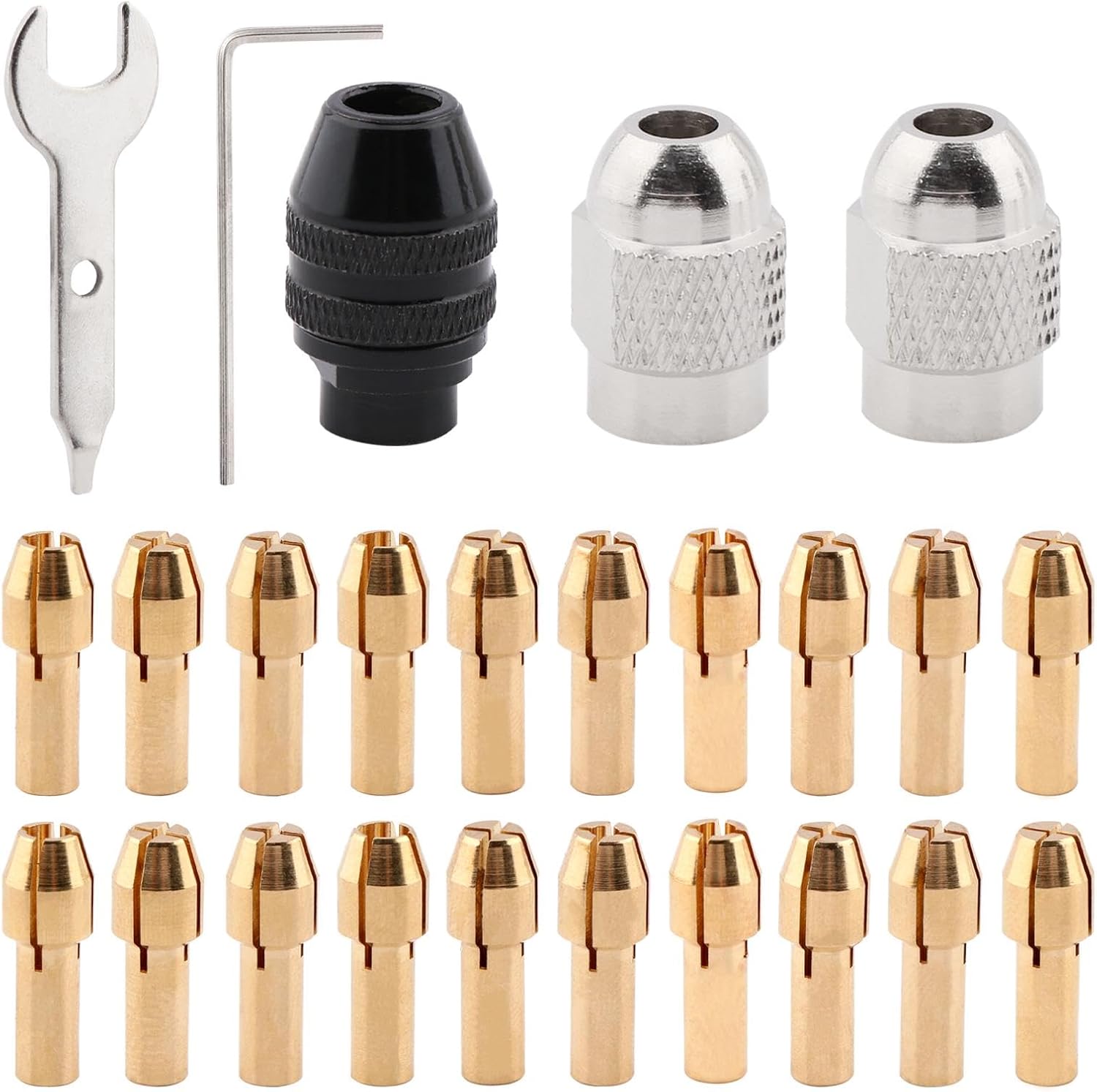 24pcs Drill Chuck Collet Set for Collet with Drills,Buffing Wheels and Other Lightweight Tool Accessories – 1/32"(0.8mm) To 1/8"(3.2mm) Shank Size Replacement Kit (Set 1)