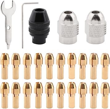 24pcs Drill Chuck Collet Set for Collet with Drills,Buffing Wheels and Other Lightweight Tool Accessories 1/32"0.8mm To 1/8"3.2mm Shank Size Replacement Kit Set 1