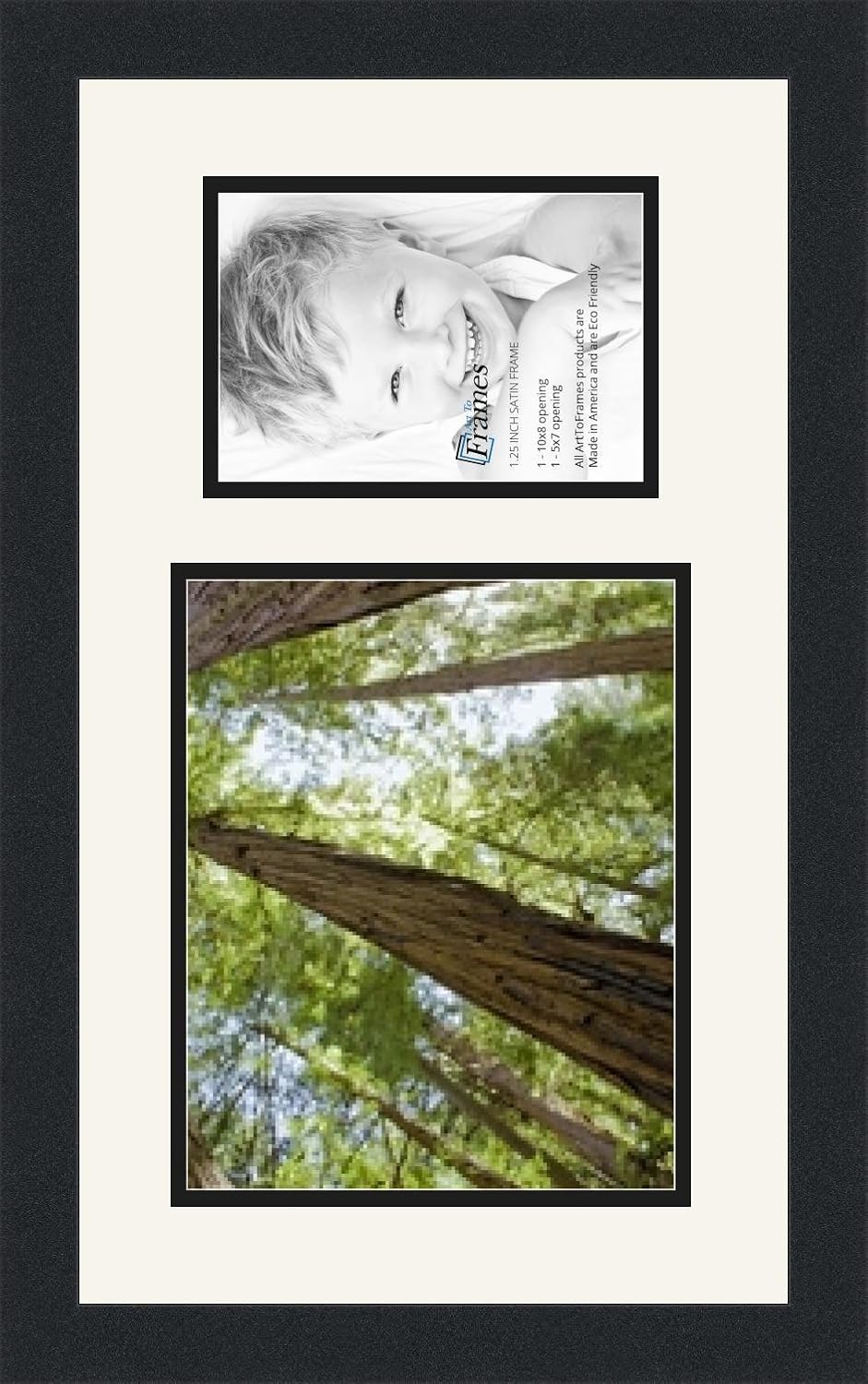 ArtToFrames Collage Photo Frame Double Mat with 1-5x7, 8x10 Openings and Satin Black Frame