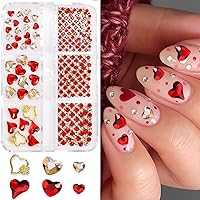 Vista 2 de 767 dijes de uñas de corazón para uñas acrílicas para el día de San Valentín, aleación brillante 3D, diamantes de imitación rojos con parte trasera