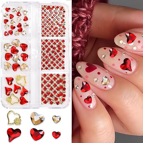 Miniatura 2 de 767 dijes de uñas de corazón para el día de San Valentín, para uñas acrílicas, aleación brillante 3D, corazón rojo, diamantes de imitación de amor,