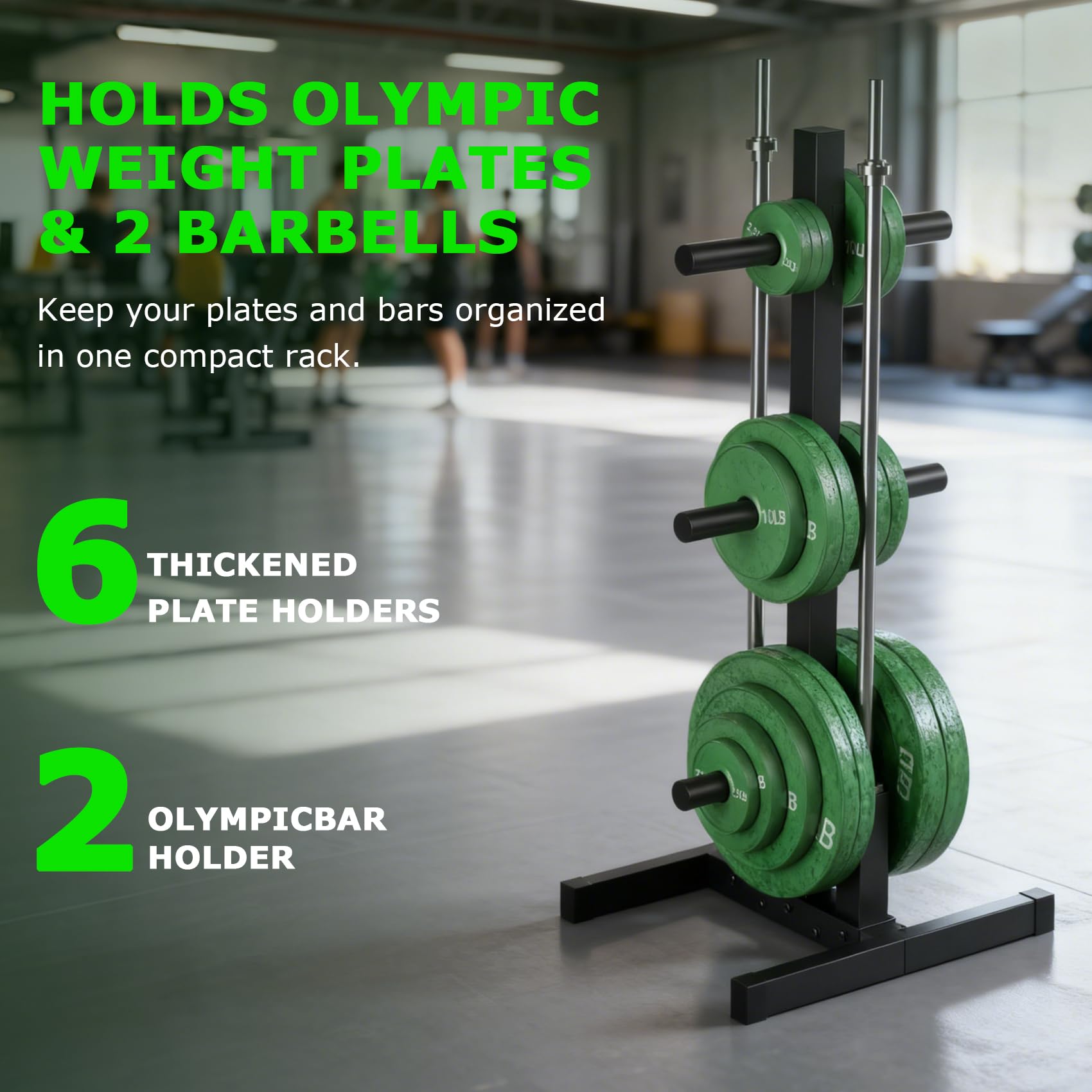 Olympische Hantelscheibenhalterung für Stoßstangenplattenaufbewahrung, olympischer Hantelbaum und Stangenhalter für Heim-Fitnessstudio – 300 kg Gewichtskapazität
