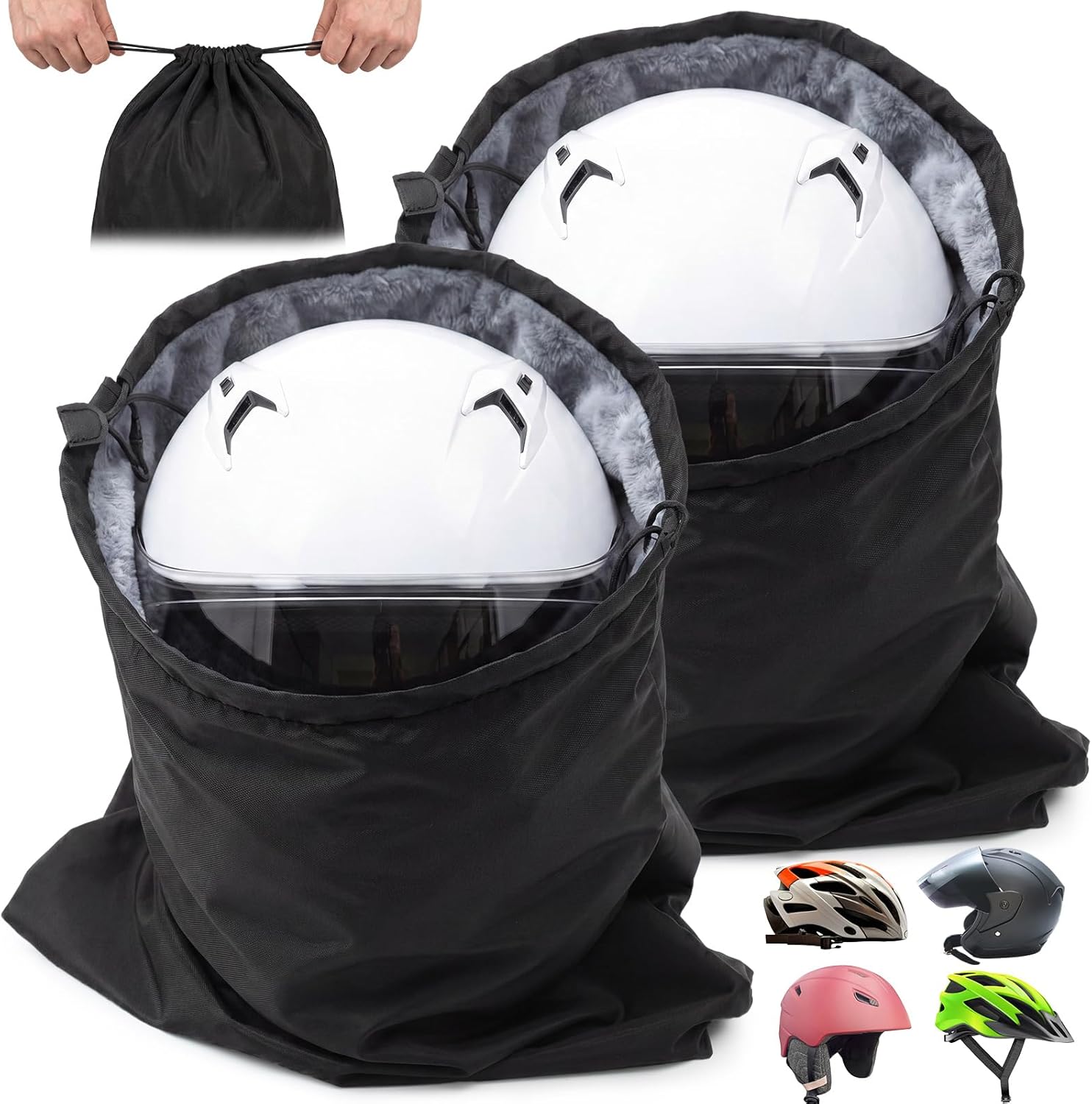 Motorcycle Helmet Bag with Soft Lining & Drawstring Closure, Waterproof Helmet Storage Bag, Large Capacity, Lightweight for Riding Hockey Welding Bicycle Dirt Bike Gear