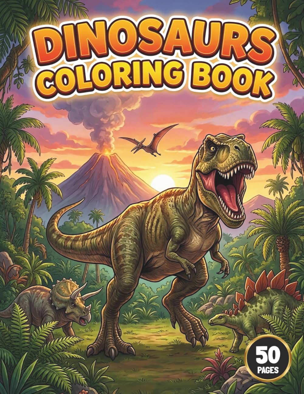 Dinosaurs Coloring Book: 50 Relaxation Prehistoric Coloring Pages for both Kids And Adults