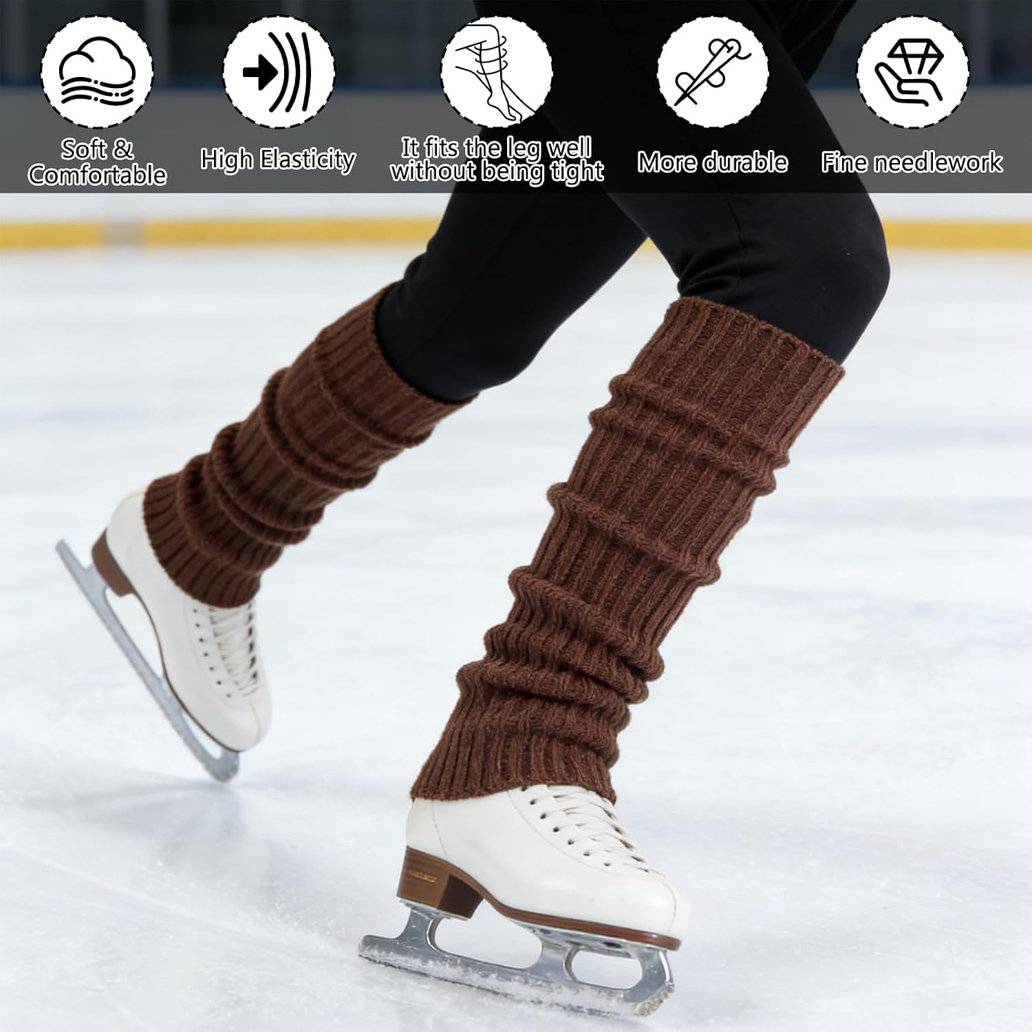 4 Pairs Skating Leg Warmers for Women Winter Ice Long Knit Leg Warmers Calf Socks for Ice Figure Skating