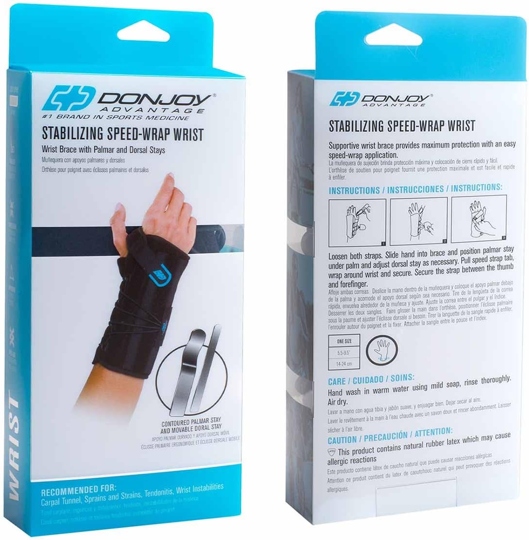 DonJoy Advantage Stabilizing Speed Wrist Wrap for Sprains, Strains, Tendonitis & Instabilities with Removable Palmar Stay for Wellness and Fitness Users, One Size, Left