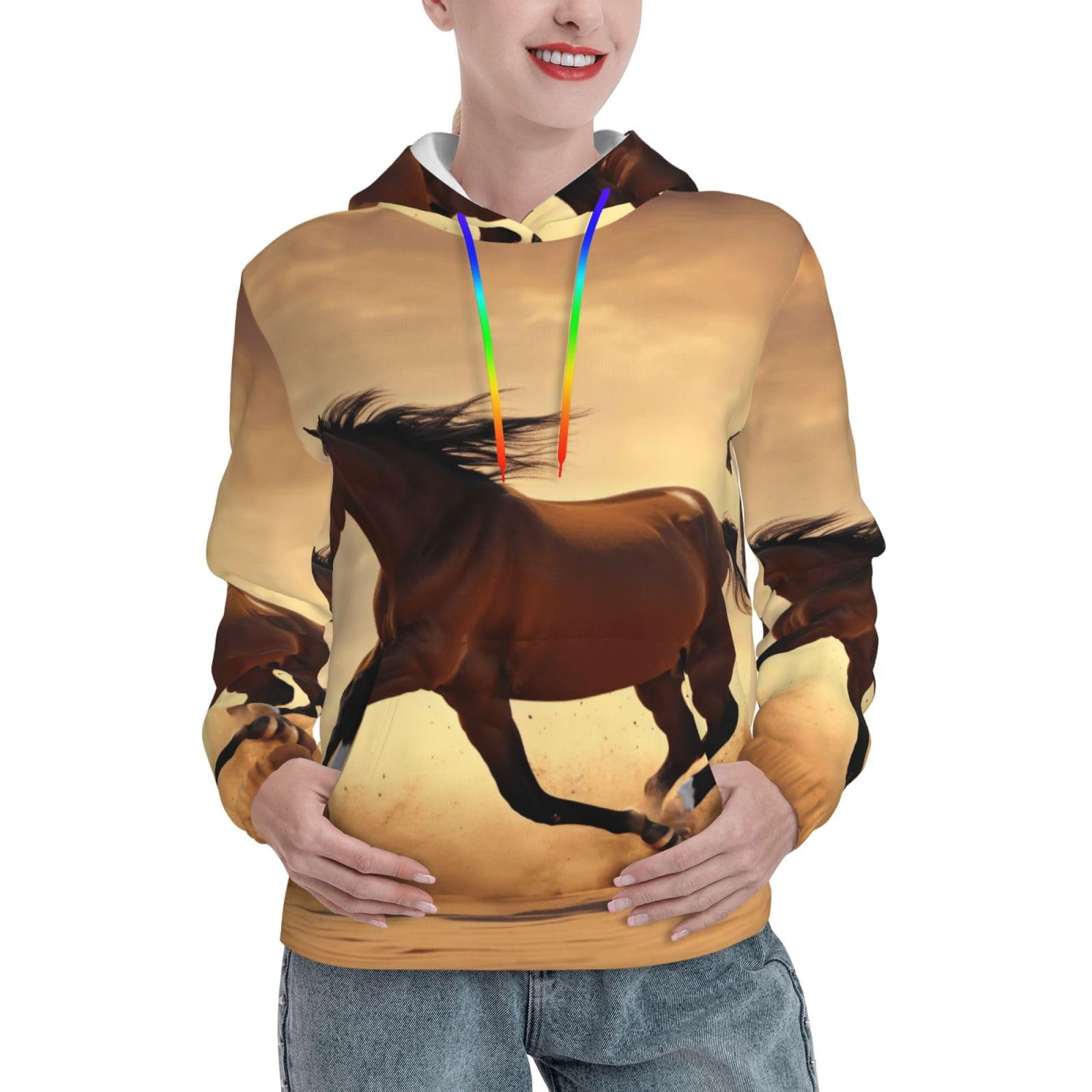 Sweat à capuche imprimé à rayures cheval pull ajusté - 8