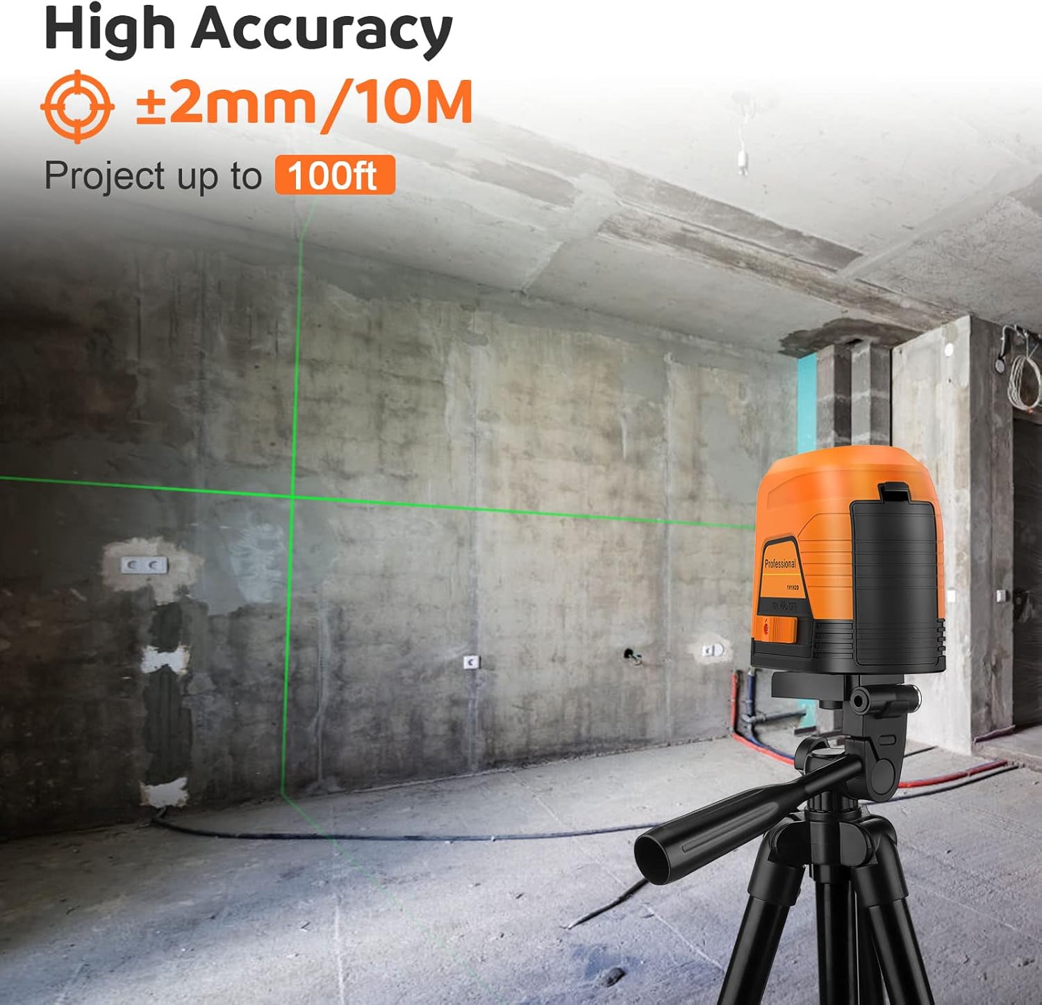 Laser Level Self Leveling, [Dual Laser Module] CHILEAD 100ft Green Cross Line Nivel Laser, Rechargable Lazer Level Tool for Picture Hanging Wall Floor Tile Construction with 360° Magnetic Base& Pouch - - 