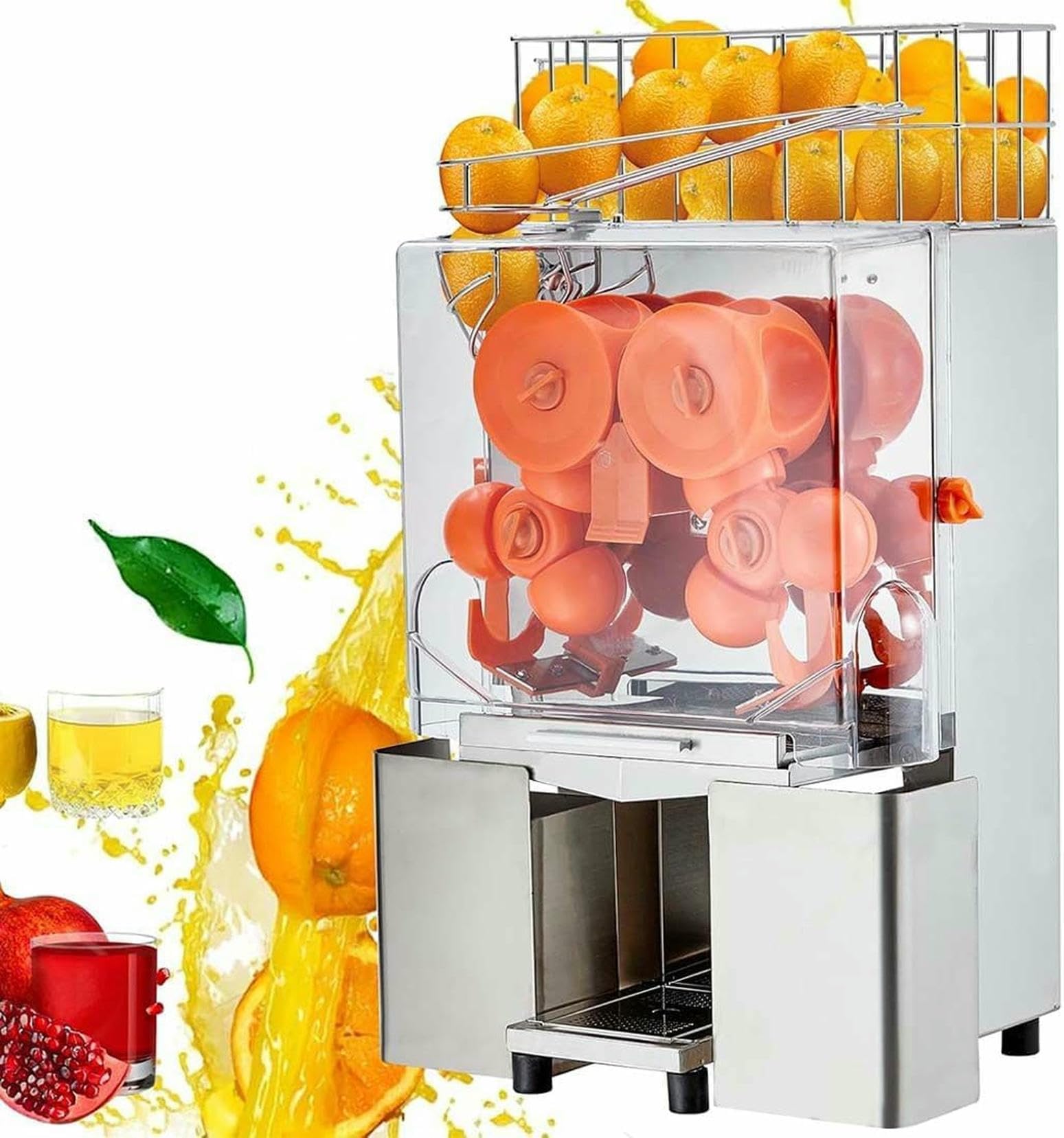 MYUYEE Commercial Juicer Machine, Automatic Orange Squeezer with Dual Waste Bins, Auto Cleaning, High Juice Yield for Restaurants and Bars