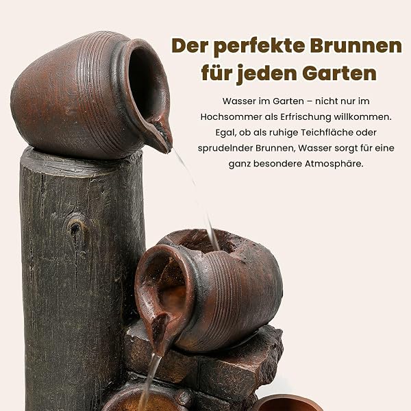 KOMHTOM Fontaine de Jardin, Cascade Exterieur avec LED, 5 Niveaux Pichets Rustiques, Aspect Pierre Naturelle en Resine, Pompe a Eau Incluse, pour Terrasse Balcon Cour - 5