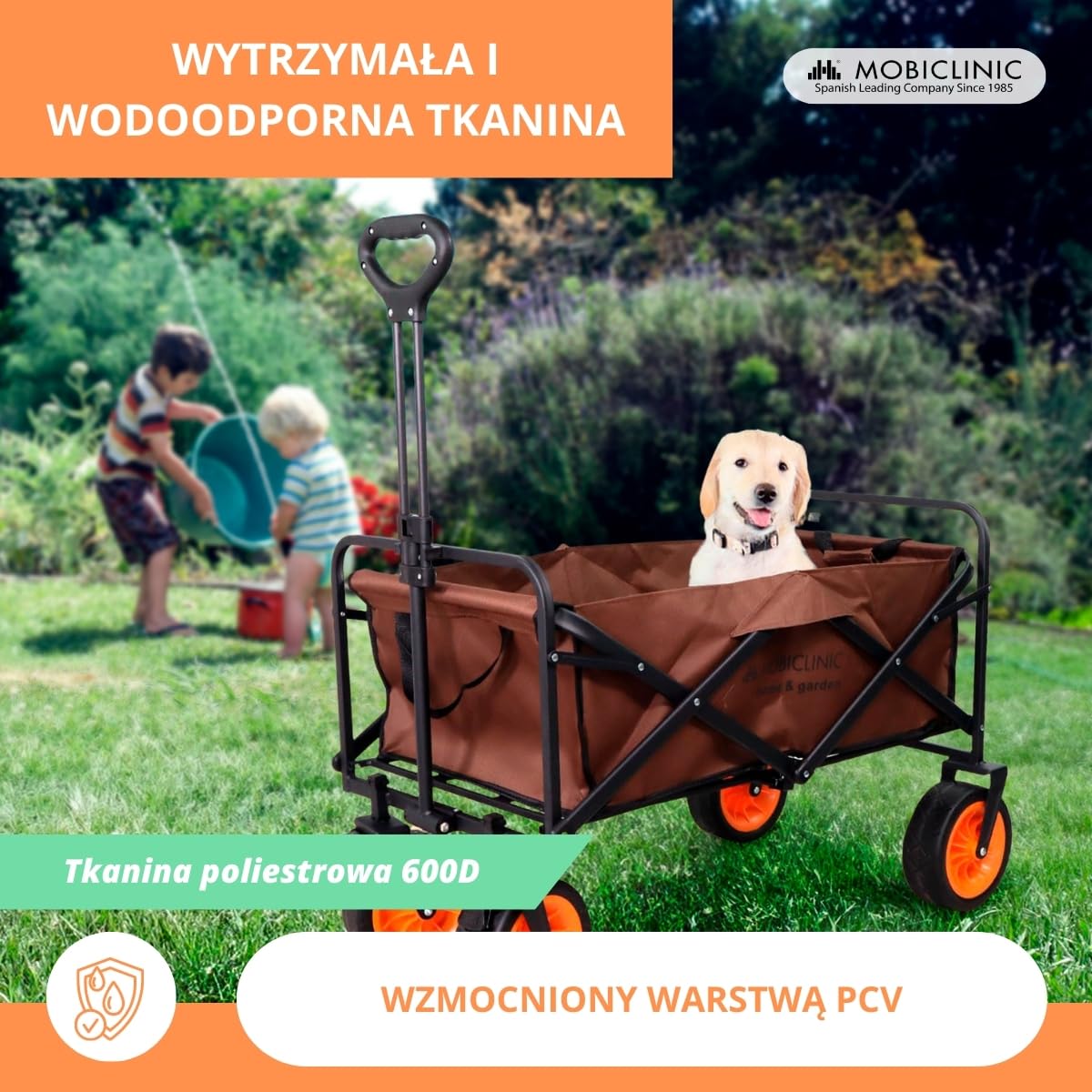 Mobiclinic®, Składany wózek transportowy, Na plażę i do ogrodu, Duna pro plus, Regulowana rączka, Duże 360º terenowe koł, Dodatkowe kieszenie, 100 kg, 94x56, 5x61cm, Wodoodporny, Czerwony