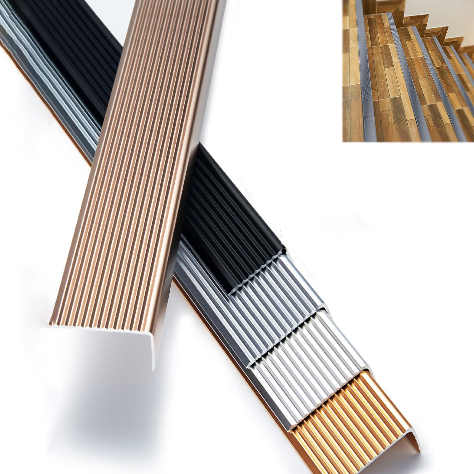 Borde de aluminio para escalera antideslizante morado de 90 cm en ángulo de 90° para peldaños