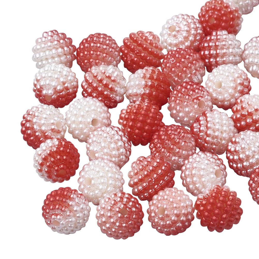 Cheriswelry 200Pcs Imitation Pearl Acrylic Beads Red Berry Beads 10mm Round Combined Beads Rainbow Gradient Pearl Beads for Jewelry Making