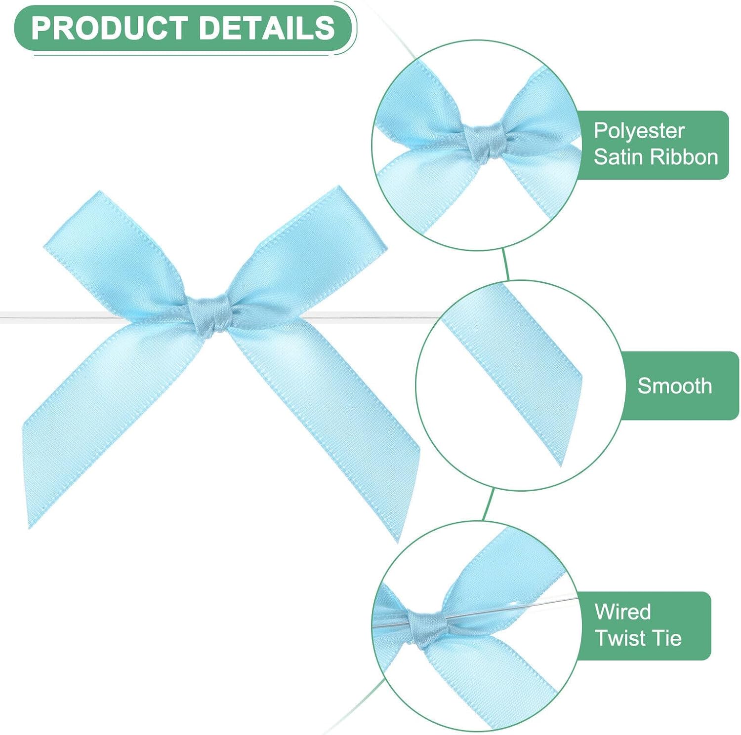 Home and Garden Parts 50-Pack Satin Ribbon Twist Tie Bows 2.4x2.8" Bow Twist for Craft Light Blue #CN/251024/08784