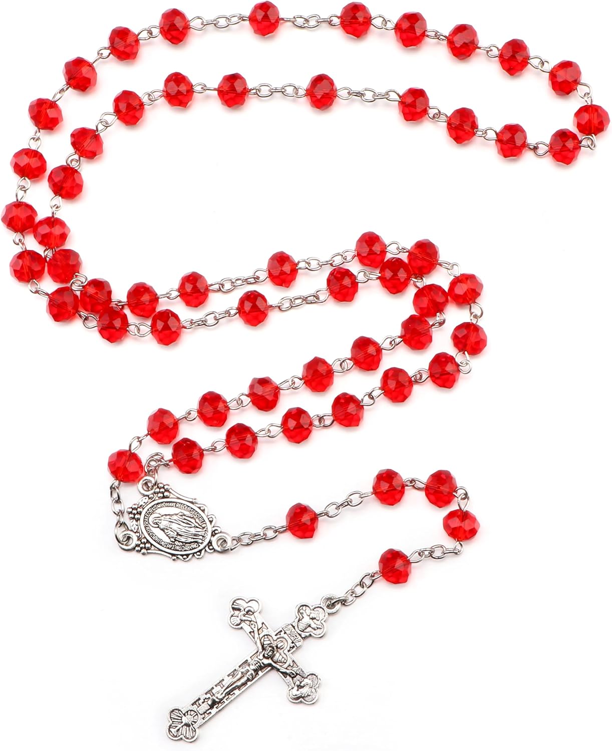 Rnivida Catholic Crystal Beads Rosary with Miraculous Medal, Cross Crucifix Rosaries Communion Rosary for Women