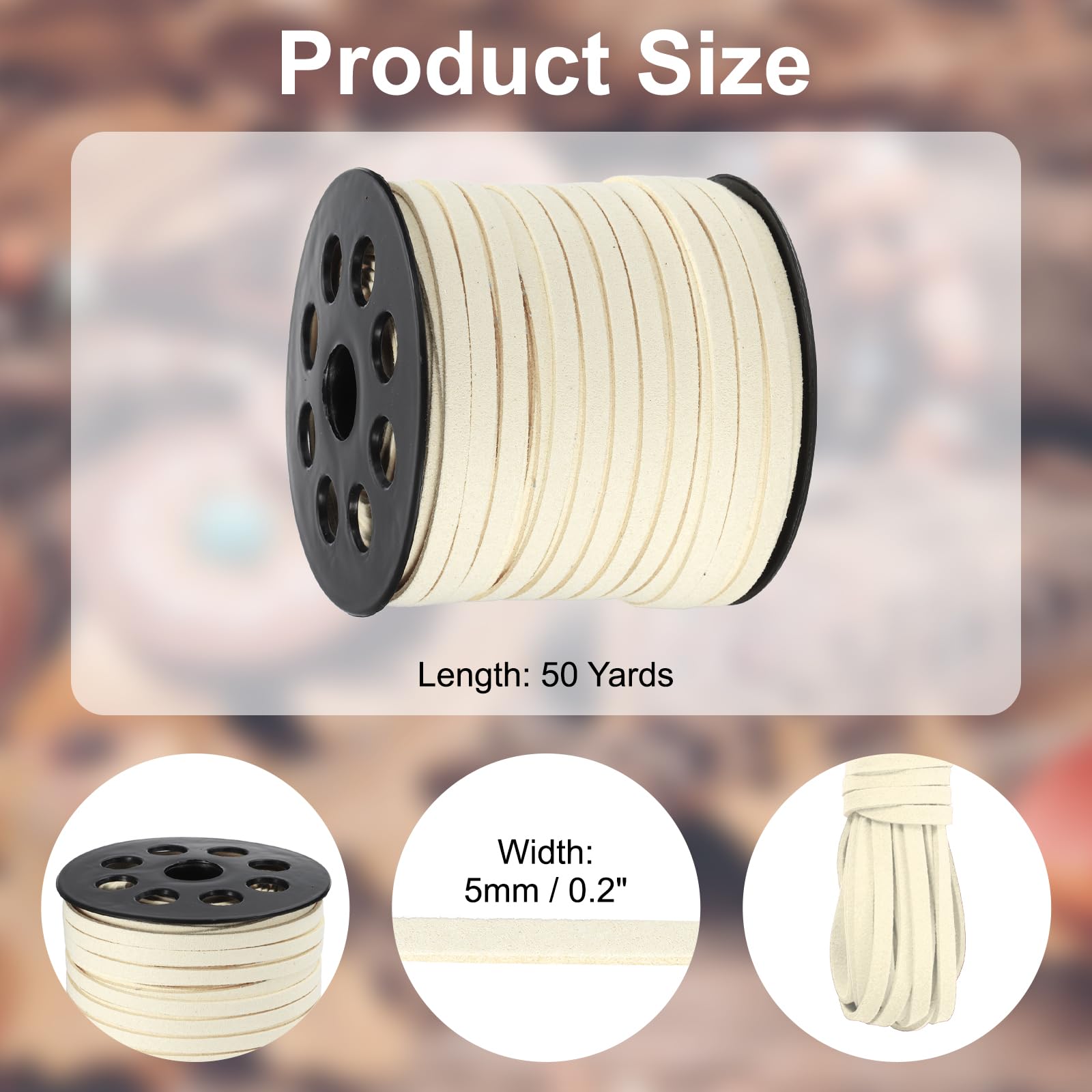 PATIKIL 50 Yards x 5mm Faux Suede Leather Cord, Leather Lace String for Bracelet Necklace Beading Making DIY Crafts, Milky White - Image 2