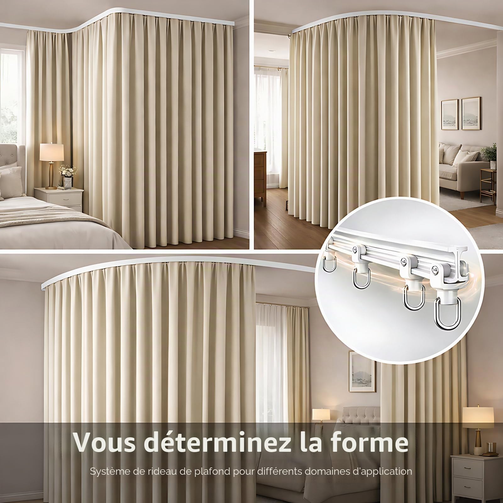 JILRON Rideau séparateur de pièce, montage au plafond avec rails, séparateur de pièce pour protection de vue flexible (jaune clair - H213 x B270 cm)