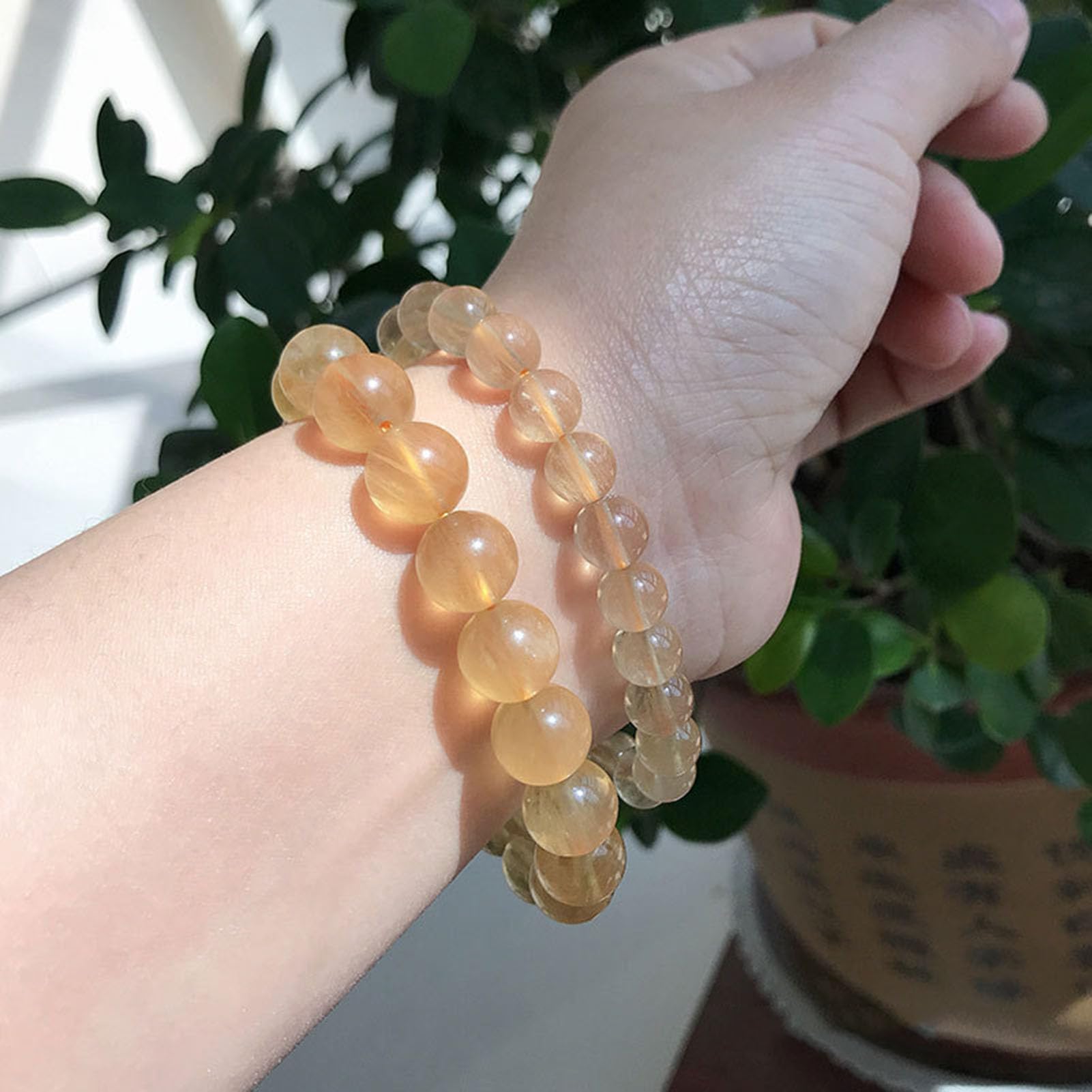 Pulseras De Cuentas para Mujeres,Pulsera De Piedras Preciosas De Cristal Curativo Natural,Pulsera para Aliviar El Estrés Y La Ansiedad Joyería Amarilla Hecha A Mano Regalos