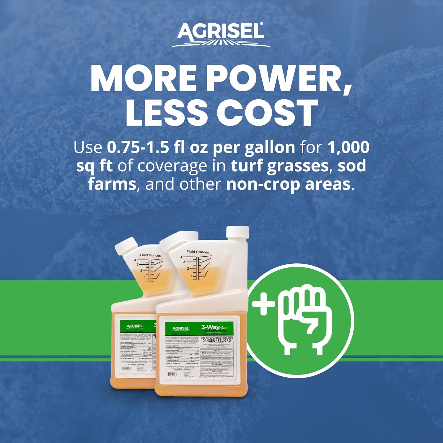 3 Way Max Weed Killer, Eliminate 50+ Weeds, Safe on Grass, Weed Spray, Pet Safe, Low Odor, Easy Mixing, Includes 3-Pack of Agrisel Protective Gloves, 32 Ounces