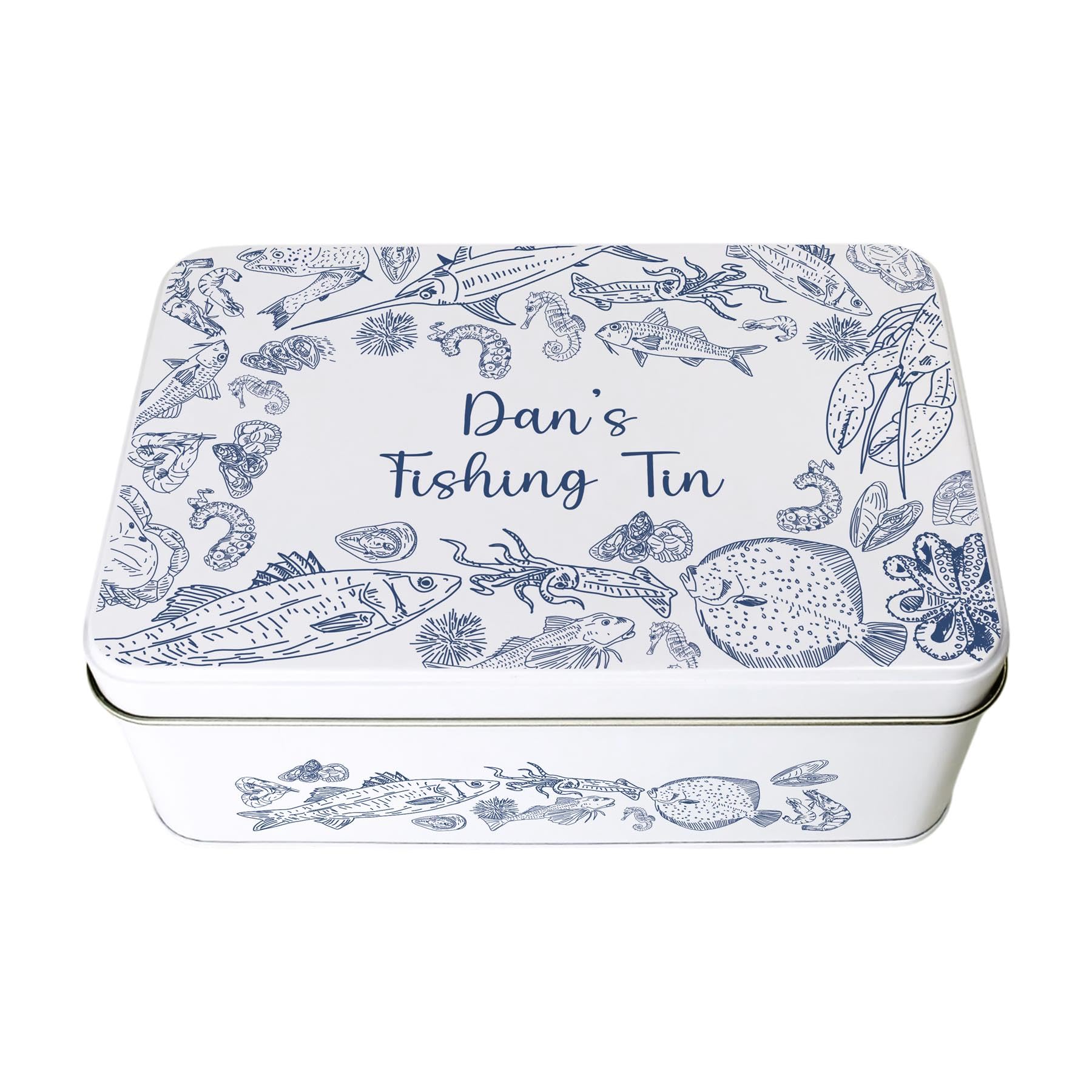 Purely Home Personalised Fishing Tin Gift - Hooks, Lines & Sinkers Fisherman Tools Rectangular Storage Container Gifts for Fathers Day