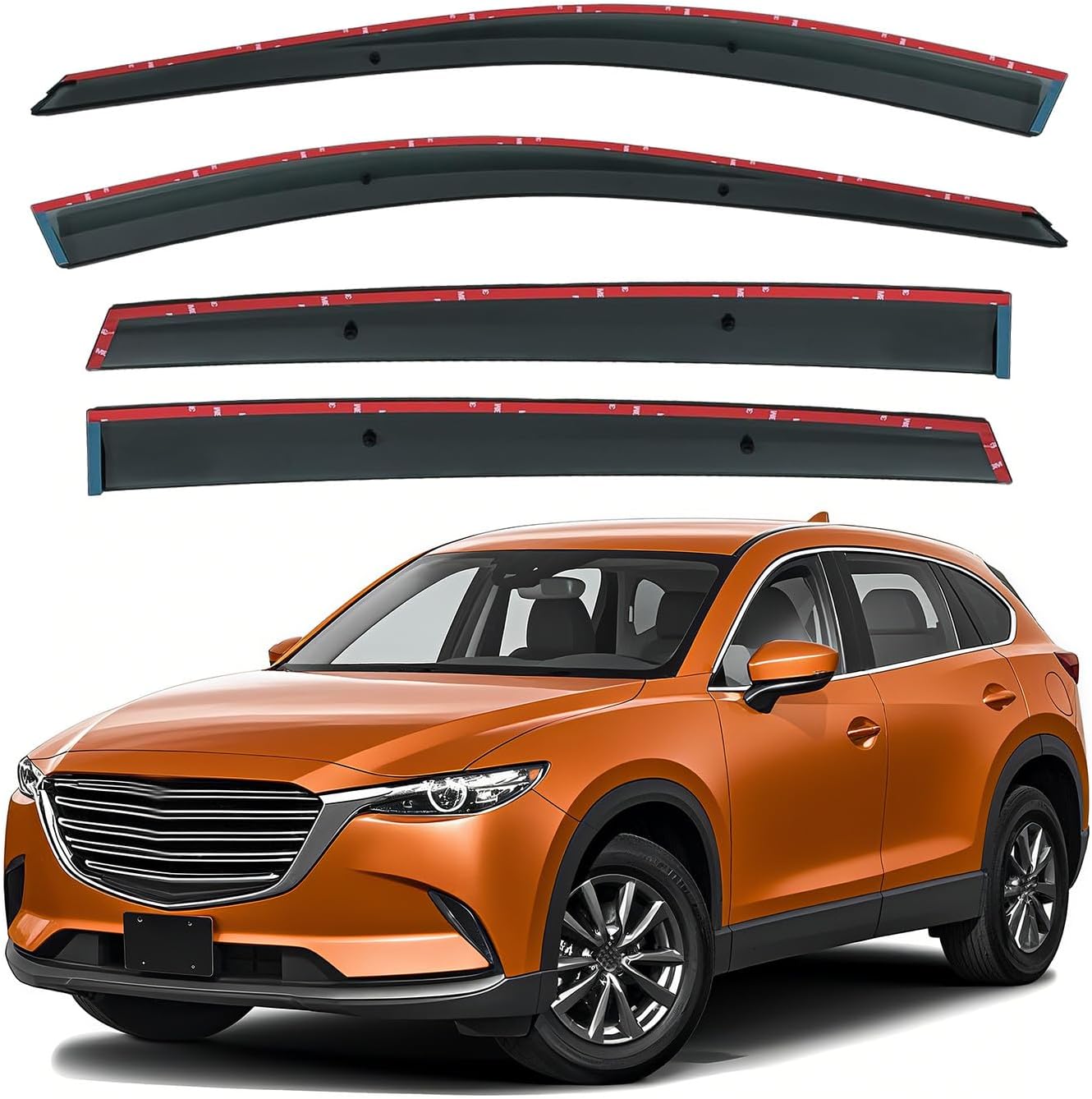 Deal 4-Piece Set JDM Style Outside Mount Tape On/Clip On Type Smoke Tinted Sun/Rain Guard Vent Window Visors Compatible with 2017-2022 Cx-5