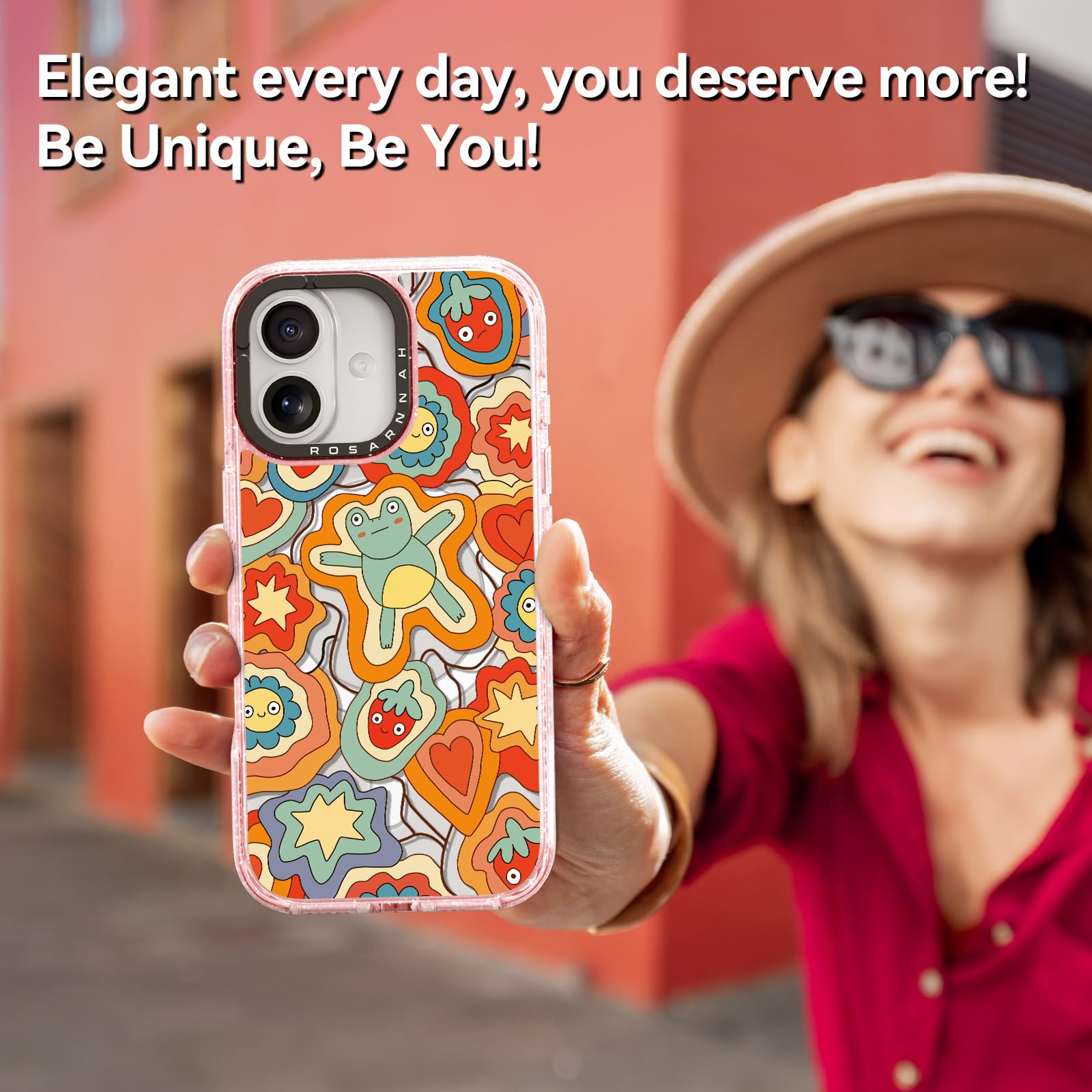 Rosarnnah Bonita funda para iPhone, compatible con Magsafe, duradera, a prueba de golpes, caída de 6.5 pies, diseño divertido de Froggy's Dream para 17 (6.3 pulgadas), rosa brillante