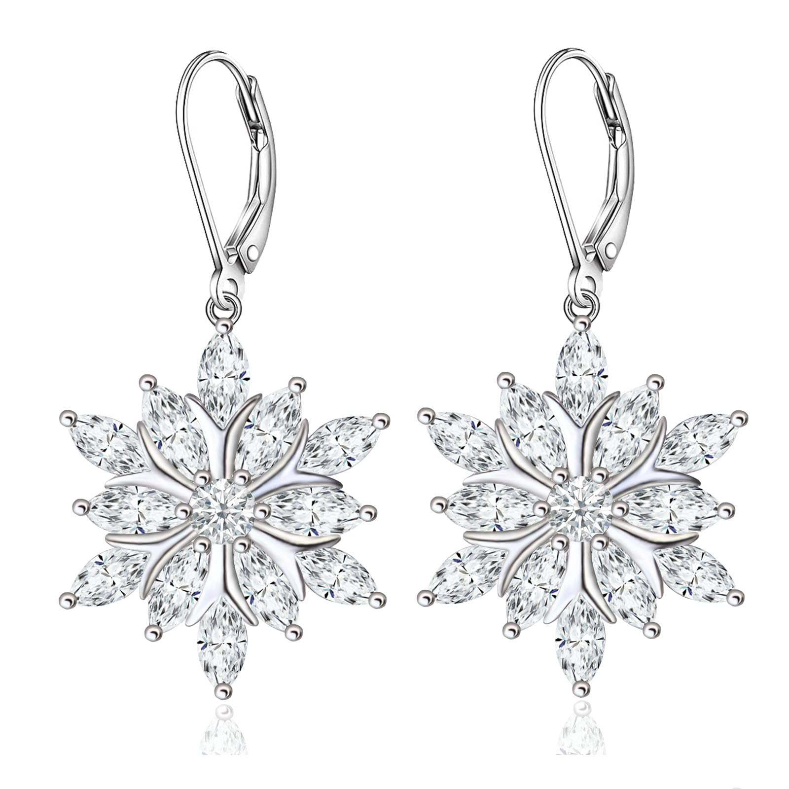 WASEE Snowflake Christmas Tree Earrings for Women 925 Sterling Silver Leverback Earrings Holiday Winter Jewelry Gifts for Her