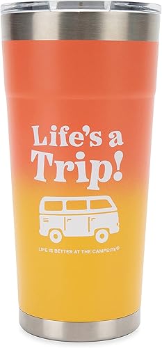 Camco Life is Better at The Campsite - Vaso pintado de 20 onzas | Cuenta con una retención superior del calor y el hielo, hecho de acero inoxidable
