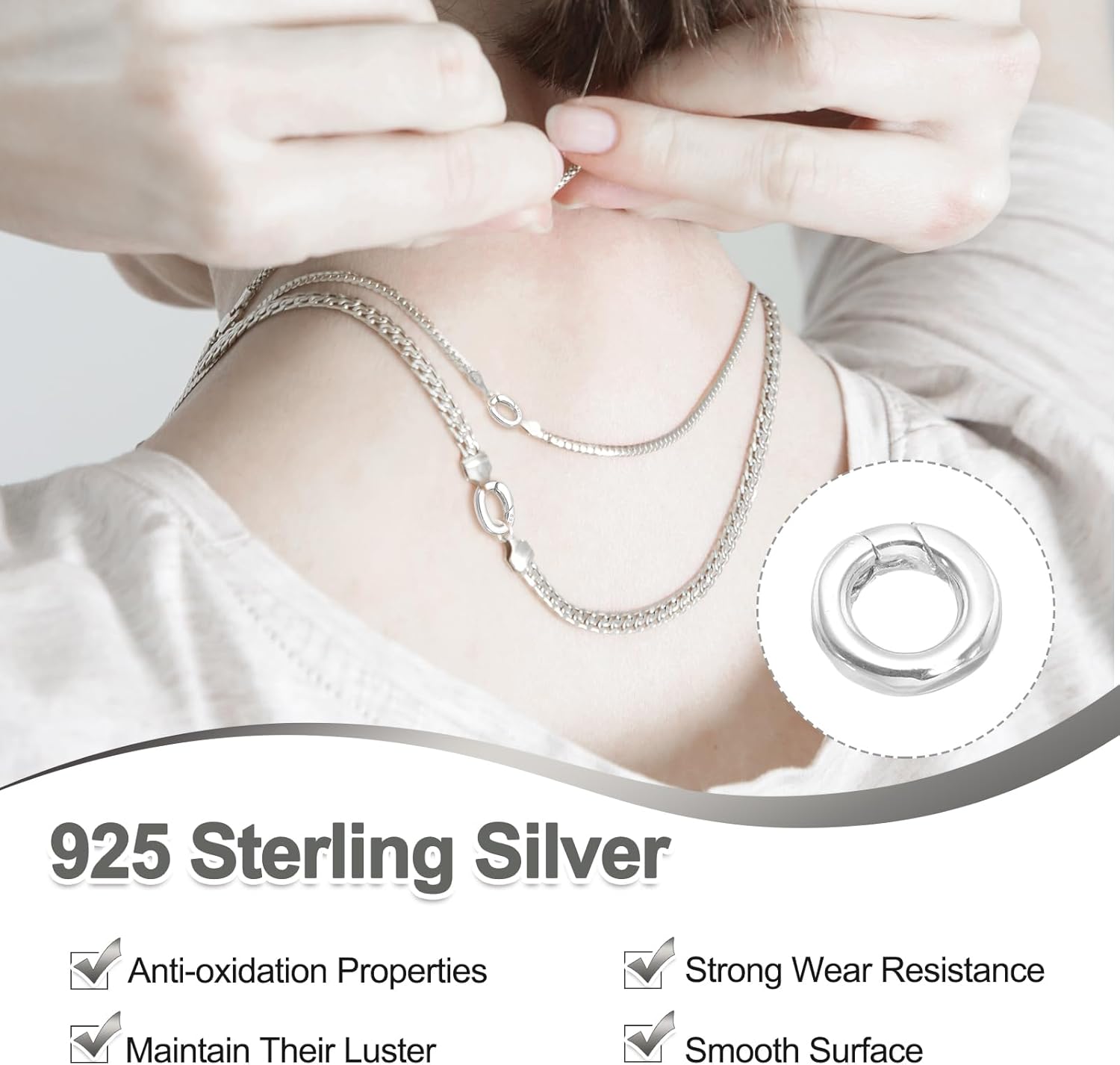 PATIKIL 8/11.6/14.5mm 925 Sterling Silver Spring Gate Rings, 3Pcs Round Spring Clasps Necklace Enhancer Shortener Closures Connector for Jewelry Making Necklaces DIY, Silver Tone - Image 3