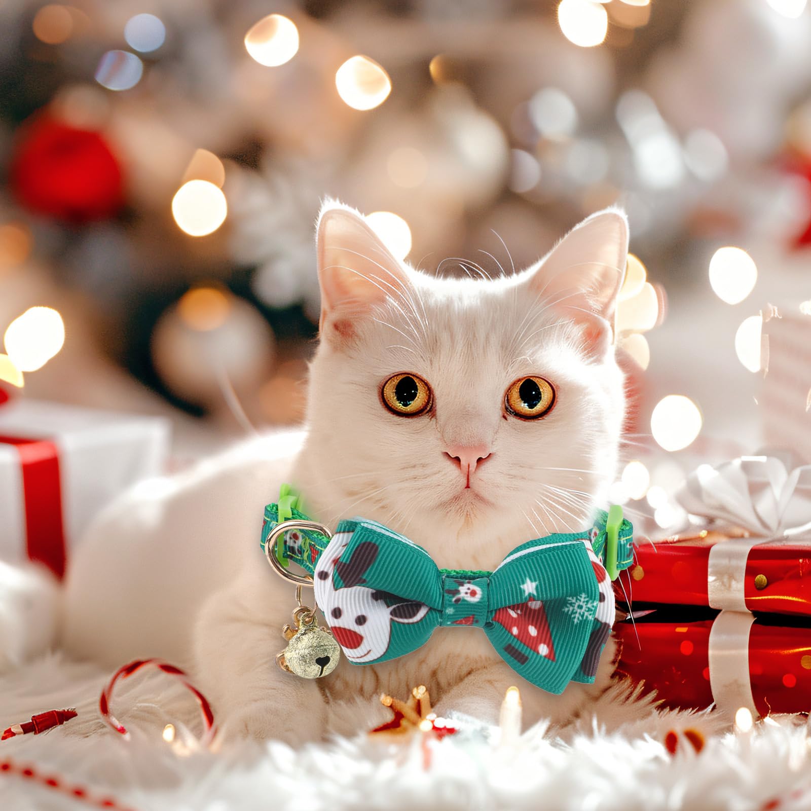 4er-Set Weihnachts-Katzenhalsbänder Mit Glöckchen – Verstellbar 21–33 Cm, Mit Abreißverschluss (Weihnachtsmann, Schneeflocke, Weihnachtsbaum, Kranz)
