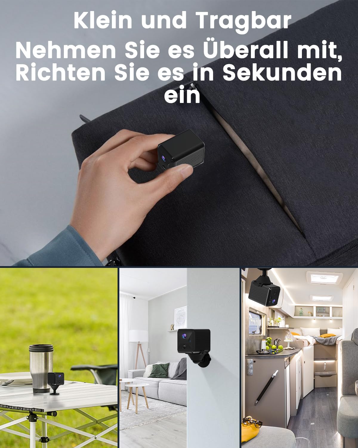 Bextgoo 4G LTE Überwachungskamera mit SIM Karte, Mini Kamera ohne WLAN | mit Akku 5200mAh, HD Tragbare Mini Kamera Kabellos, 160° Blickwinkel, KI-Erkennung, Nachtsicht, für Auto, Camping & Reise