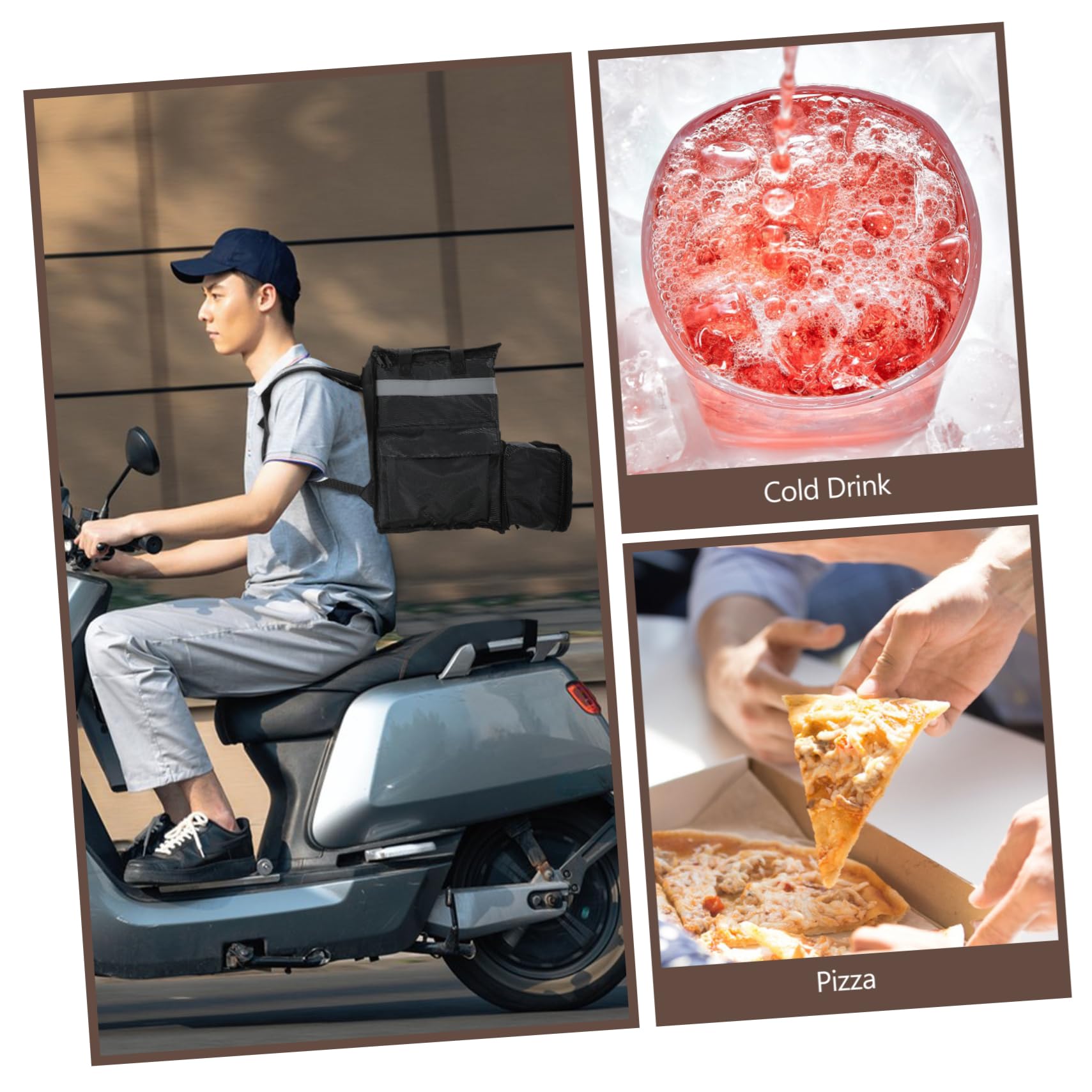 Bolsa Térmica para Comida de Gran Capacidad en Oxford Negra | Compartimento Frontal Ampliable, Tiras Reflectantes, Interior Espacioso para Transporte de Pizza