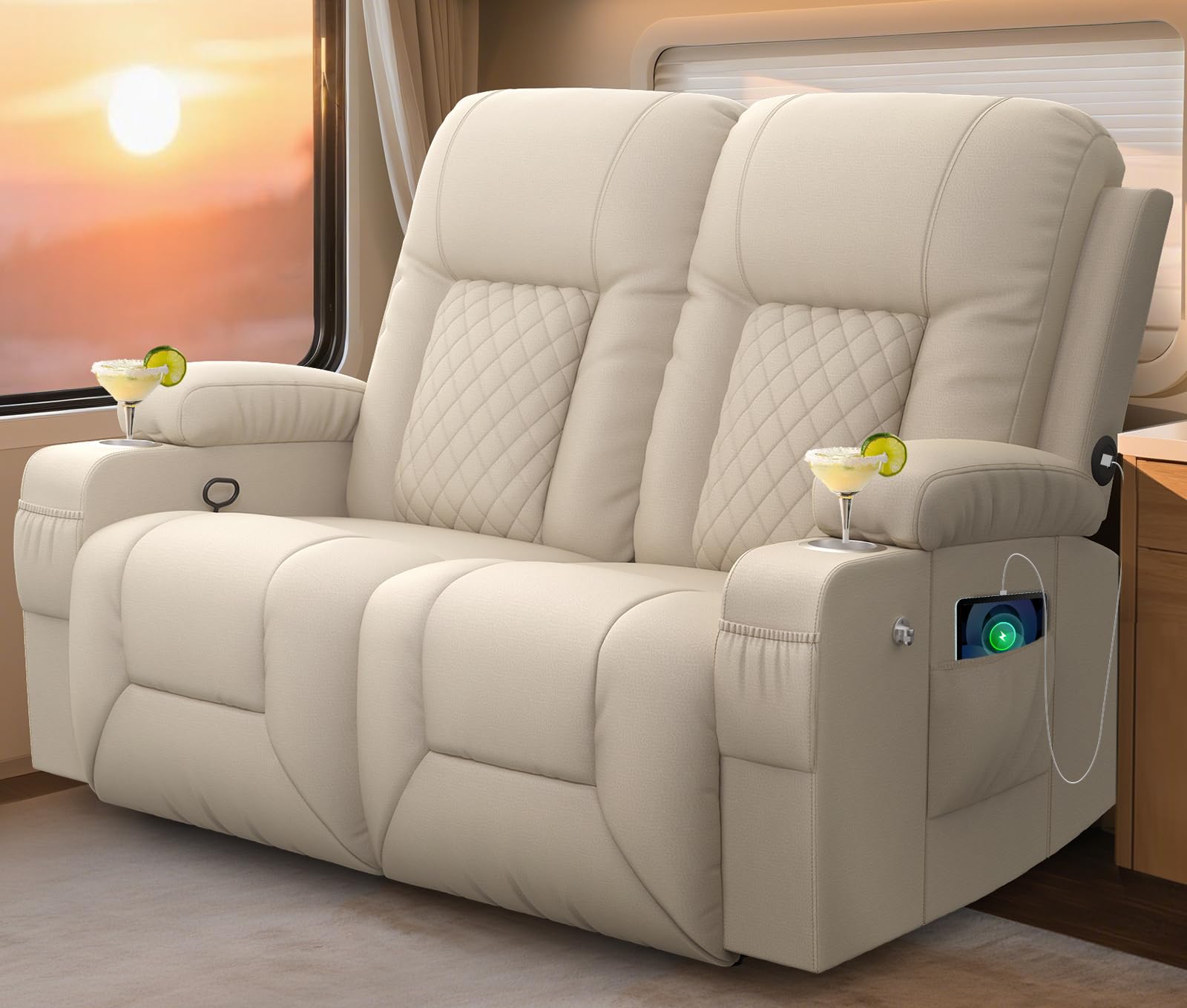 MOSGAT Manual Loveseat Recliner (Beige)